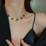 Oval Green Crystal Pendant Necklace Set With Bracelet 1ttez1-w1