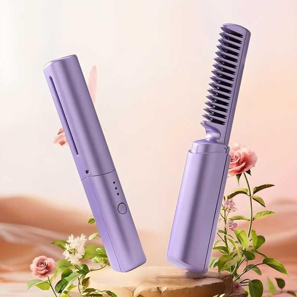 Meneflix Portable Mini Hair Straightener Cordless Rechargeable Mini Adjustable Hair Straightener Hot Comb 1ttez1-w1