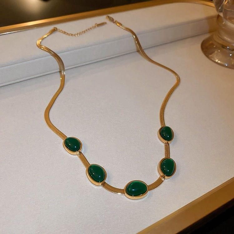 Oval Green Crystal Pendant Necklace Set With Bracelet 1ttez1-w1
